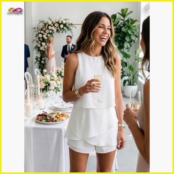 Sleeveless Ruffle Romper Elegant Summer Jumpsuit Loose Fit Casual Chic - Picture 3 of 7